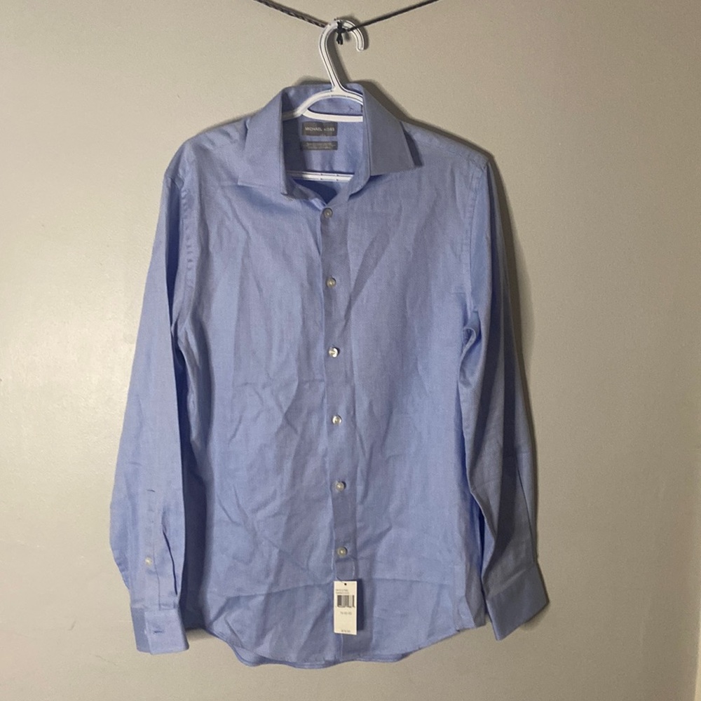 MICHAEL KORS - Men’s Dress Shirt - Chevron Light Blue & White - Size 15 neck